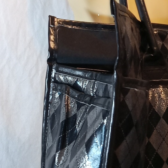 Glove It Large Tote Bag Metallic Silver Black Plaid - Picture 2 of 9